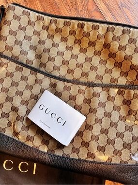 Gucci Tan and Brown Monogram Shoulder Bag